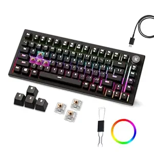 Kreo Hive RGB Anti-ghosting Gaming Keyboard, 75% Tenkeyless Wired Mechanical Keyboard with RGB Backlight, Volume Knob, NKRO, PC Gaming Keyboard Detachable USB C Cable (All Black, Brown Switch)