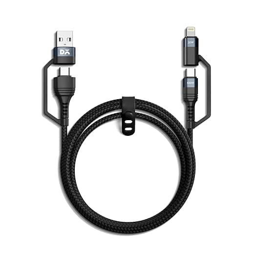 Dailyobjects Surge™ 4-In-1 Universal Braided Charging Cable With Multiport | Type-C To Lightning, Type-A, Supports Data Transfer | Compatible with All Android & iOS Smartphones, Tablet/Ipads & Macbook