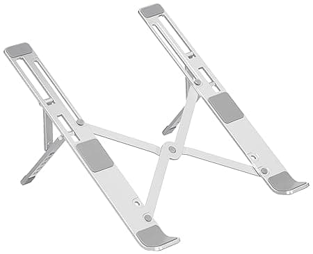 amazon basics Laptop Stand, Height-Adjustable, Foldable, Portable, Ventilated, Fits Up to 15.6-Inch Laptops (Aluminium Alloy, Silver)
