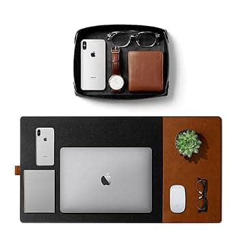 DailyObjects Combo Super Smooth Vegan Leather Reversible, Anti Slip, Water Resistent Felt Turf 2.0 Desk Mat | Vegan Leather Black Desk Tray Organiser - Set of 2